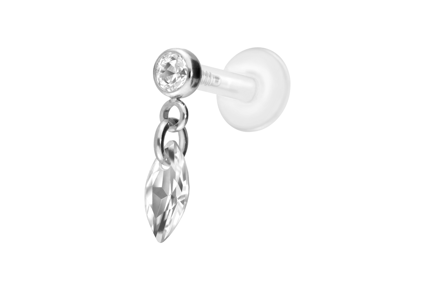 PTFE Labret Piercing mit Innengewinde + Titan-Aufsatz KRISTALLOVAL